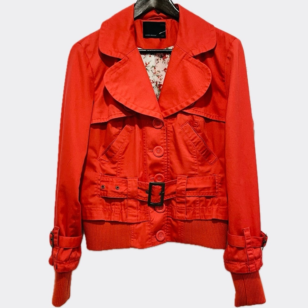 Sz.L- VERO MODA Coral/Orange Belted Jacket